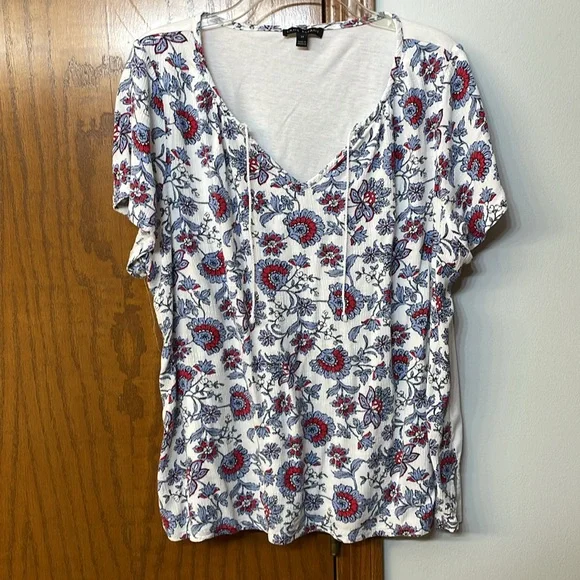 LANE BRYANT UEC Women’s Sz 14 pattern mixed media short sleeve shirt top white - Picture 3 of 10